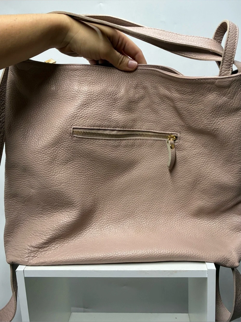 L Credi Backpack Pebbled Leather Convertible Shoulder Bag Daypack Italy Pink